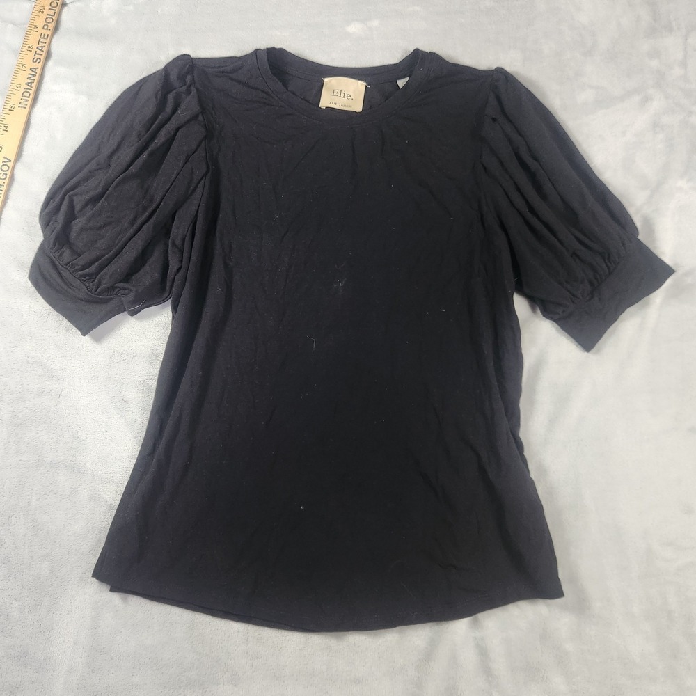 Elie Tahari Black Puff Sleeve Top Large Quiet Luxury Capsule Minimalist